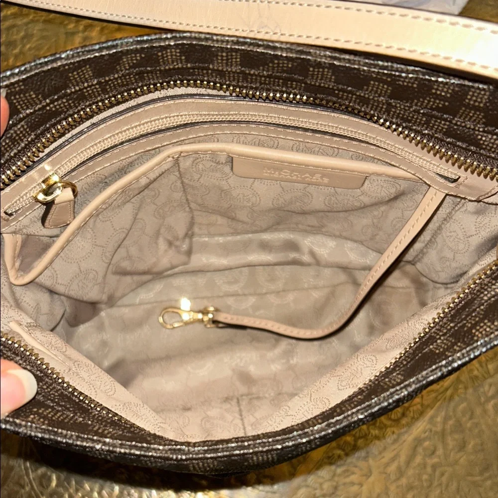 Michael Kors Brown Signature MK Monogram Crossbody Shoulder Bag Purse - Picture 8 of 16